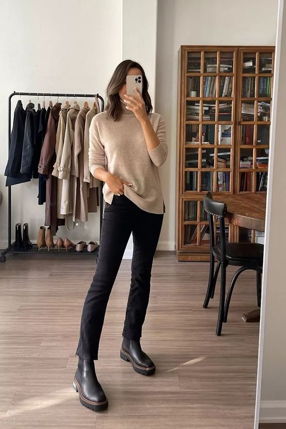 Neutral Knit Business Casual Chelsea Boots Outfit