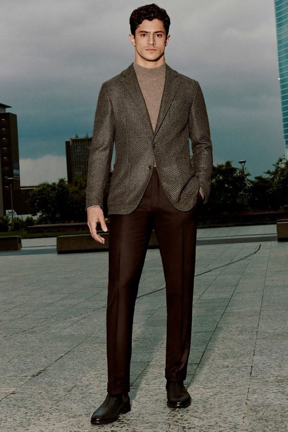 Textured Blazer Chelsea Boots Formal Outfit