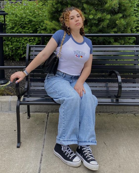 Baby Tee with Baggy Jeans and Converse