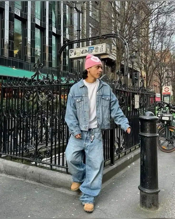 Denim Jacket with Baggy Jeans and Tan Boots