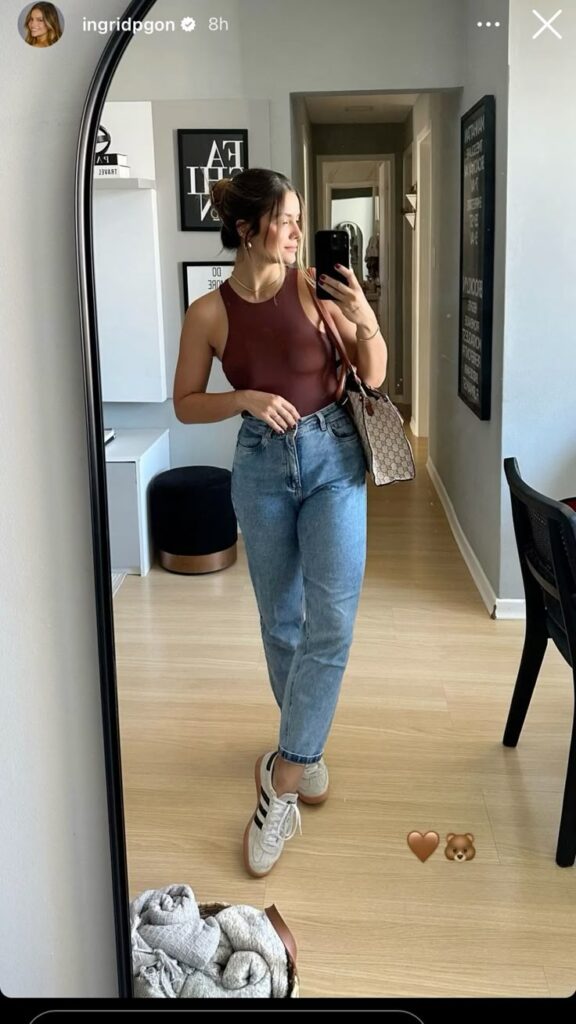 Effortless Brown Tank Mom Jeans Outfit with Samba Sneakers