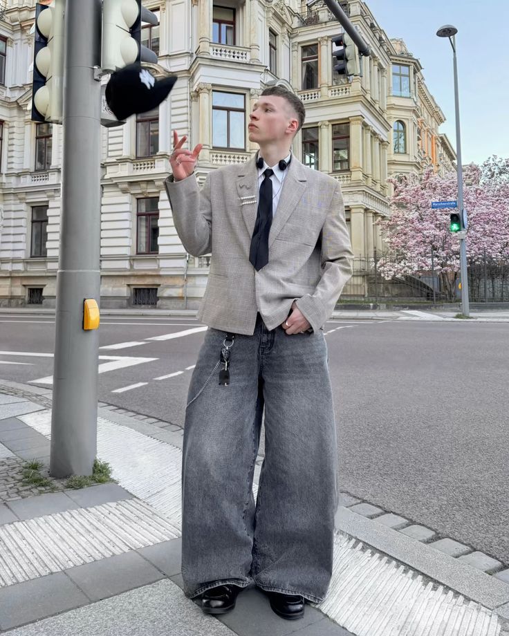 Blazer and Tie with Baggy Jeans and Loafers