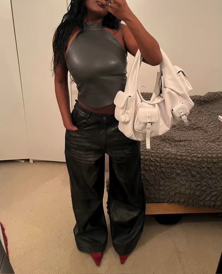 Edgy Night Styling with Baggy Jeans and Heels