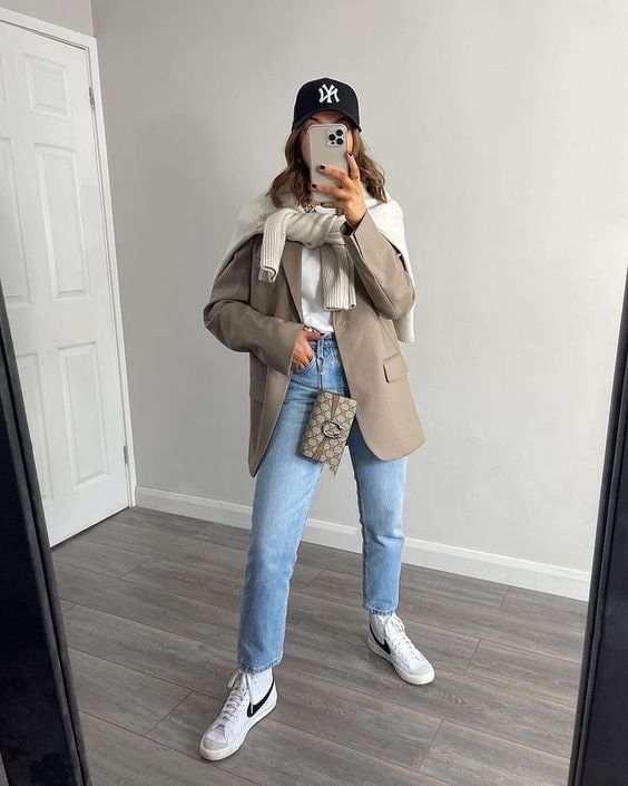 Blazer with Light Blue Jeans and Nike Blazer Mid 77