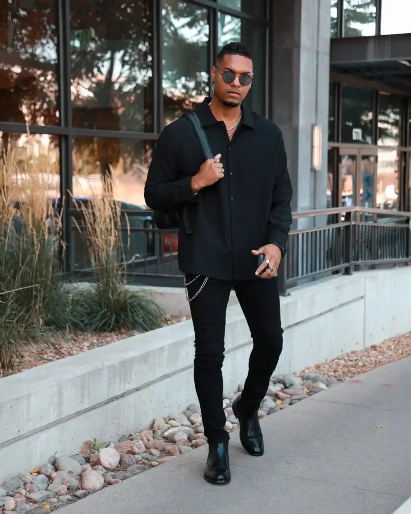 All-Black Formal Chelsea Boots Street Look
