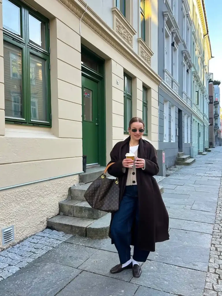 Cozy City Spring Loafers Outfit with Long Coat