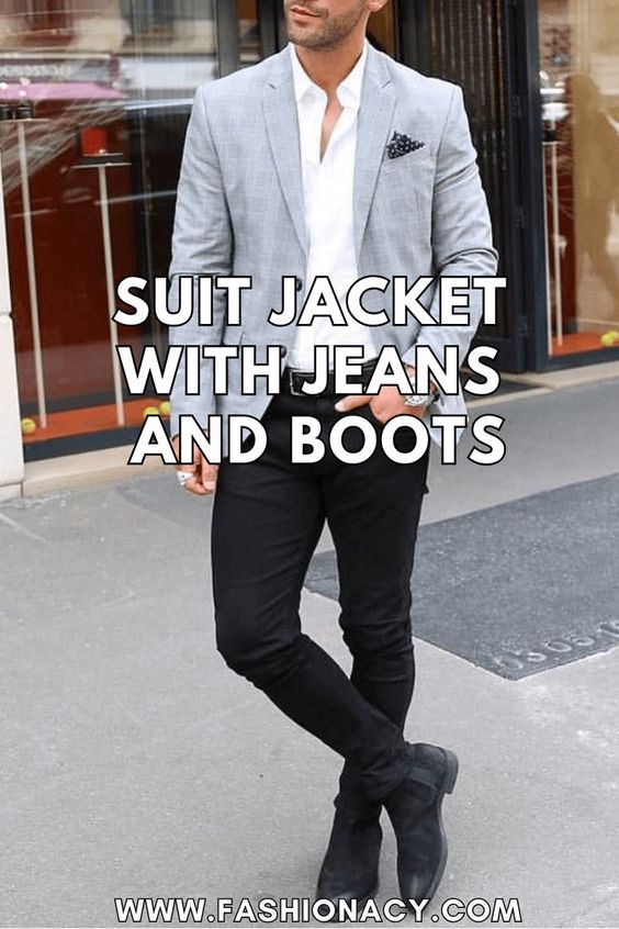 Light Grey Blazer with Black Jeans and Black Boots