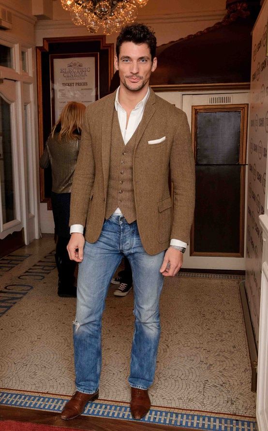 Brown Tweed Blazer with Blue Jeans and Leather Boots