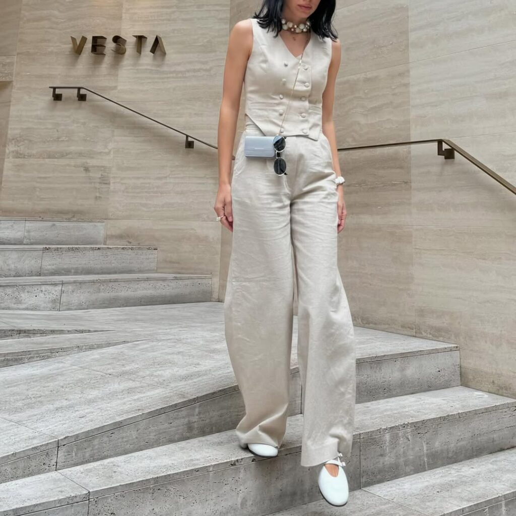 Monochrome Linen Set with Mary Janes for Spring