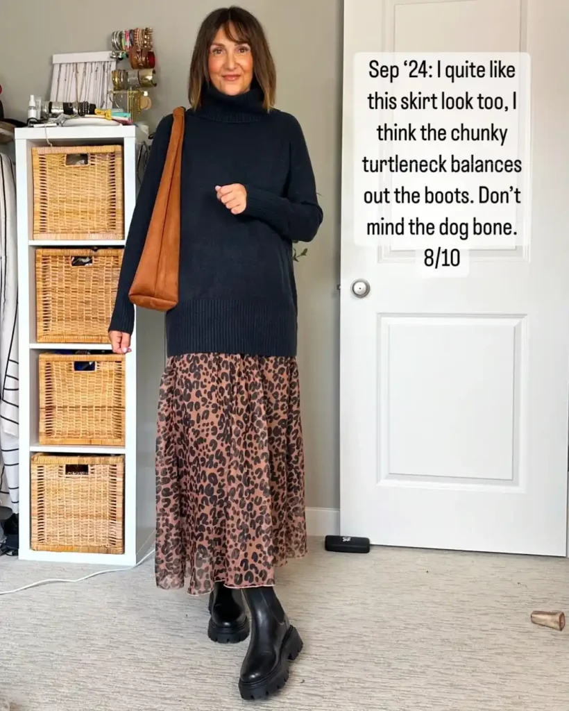 Cozy Leopard Skirt Chelsea Boots Outfit