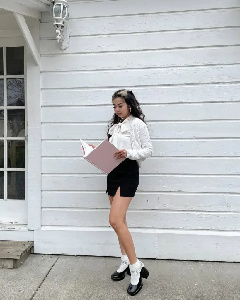 Minimal Black Skirt and Mary Jane Spring Outfit