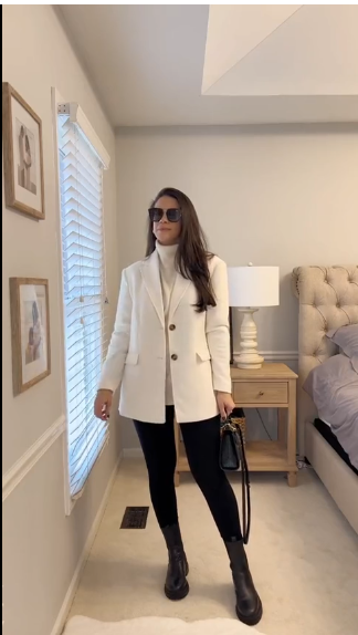 Sharp White Blazer Business Casual Chelsea Boots Outfit