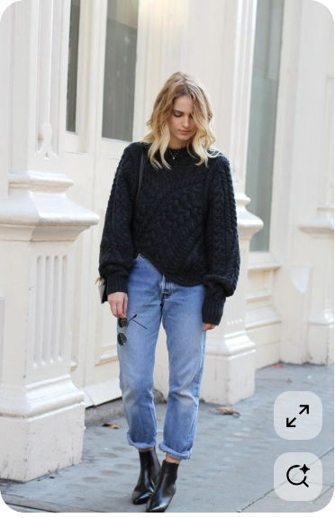 Oversized Black Sweater Mom Jeans Outfit with Ankle Boots