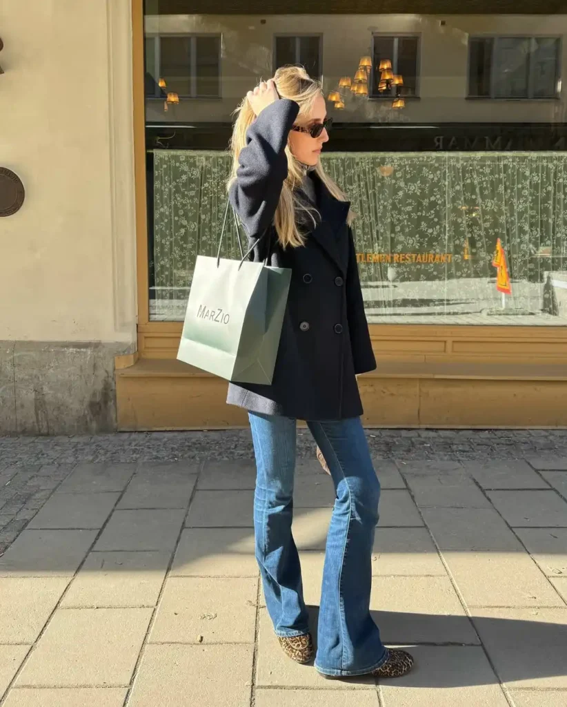 Classic Spring Loafers Outfit with Dark Coat
