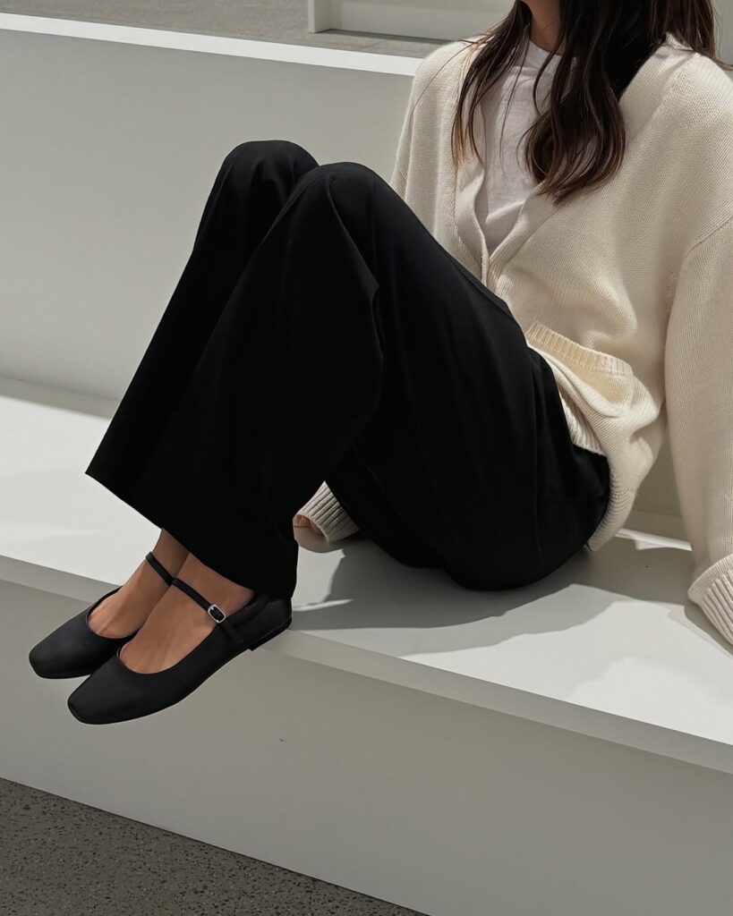 Relaxed Knit and Black Mary Jane Spring Outfit