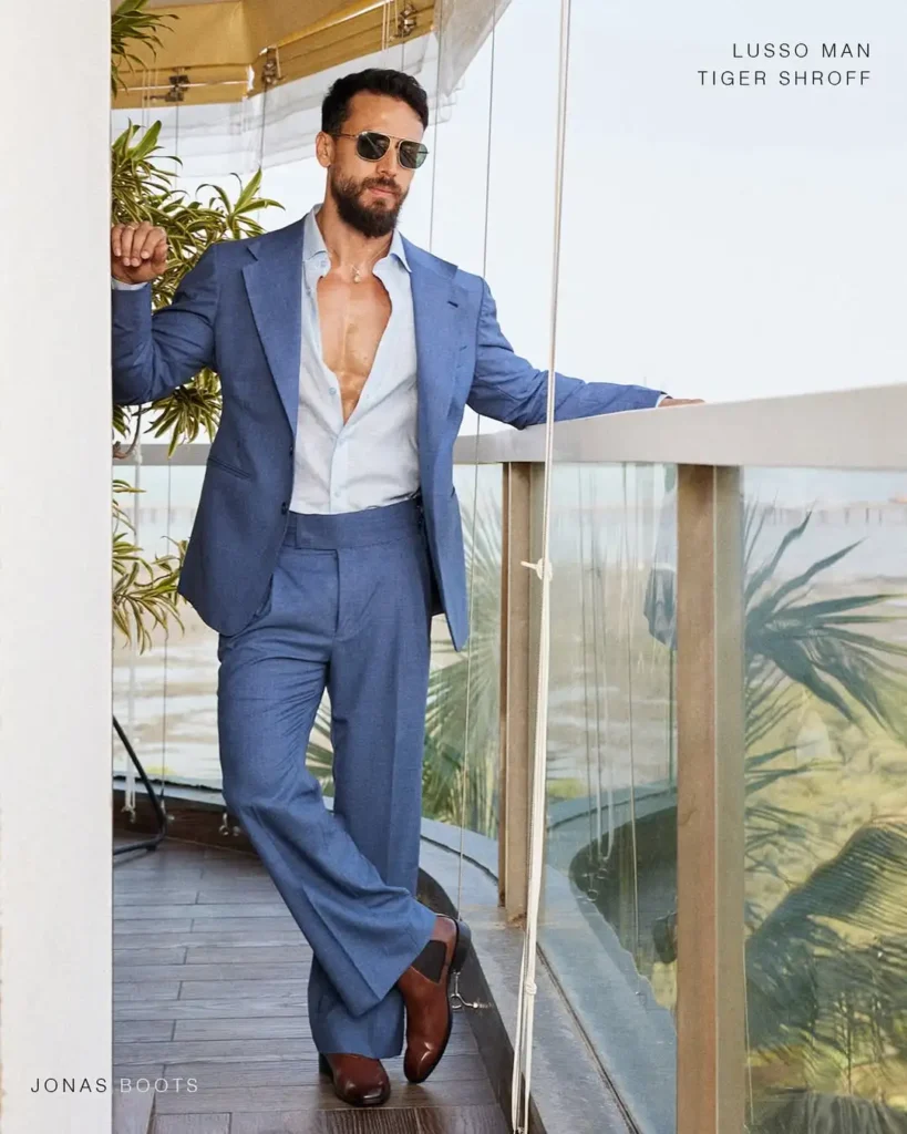 Sharp Blue Suit Chelsea Boots Formal Look