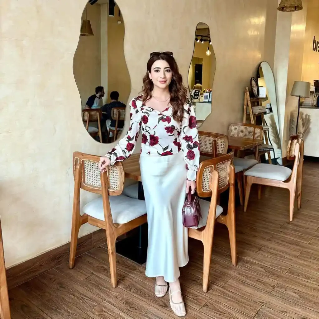 Floral Top and Satin Skirt Mary Jane Spring Outfit