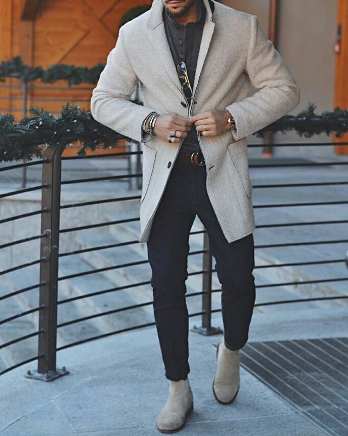Light Coat Chelsea Boots Formal Outfit