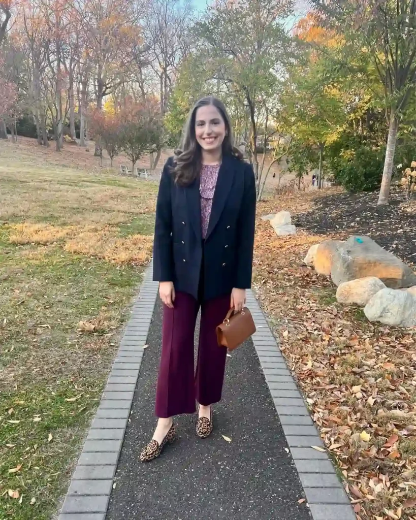 Navy Blazer with Cropped Trousers and Leopard Loafers