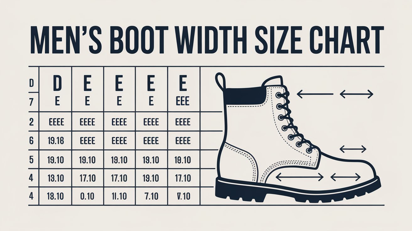 Use this men’s boot width size chart to find the right fit. Learn width sizes like D, E, and EE with foot width measurements and fitting tips for comfort.