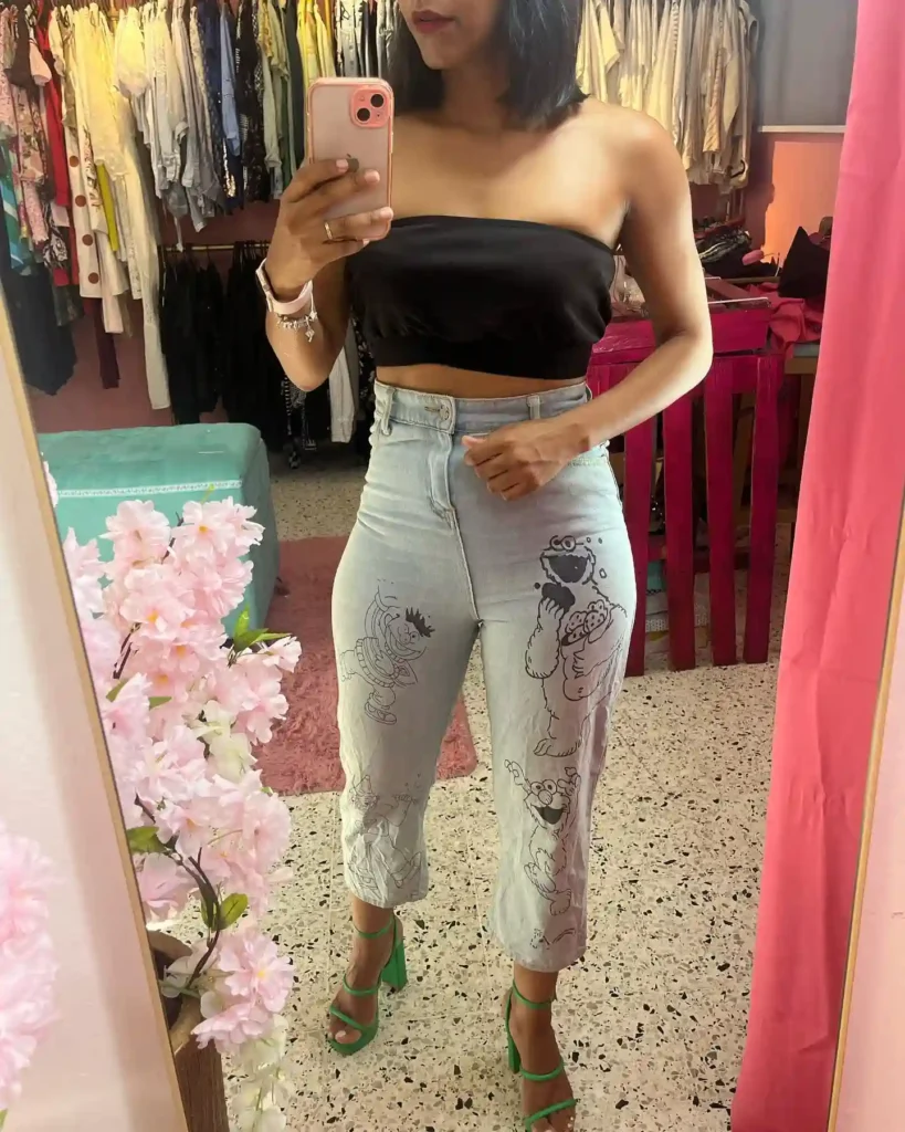 Strapless Top and Mom Jeans Outfit with Heels
