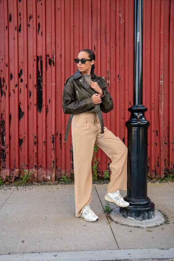 Leather Jacket and Tailored Trousers with New Balance 1906R