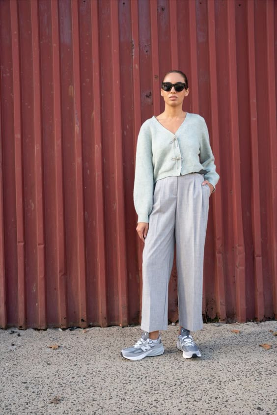 Soft Cardigan with Tailored Trousers and New Balance 990v6