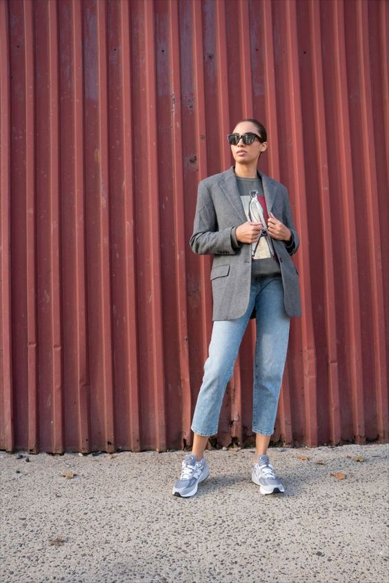 Blazer with Straight Jeans and New Balance 990v6