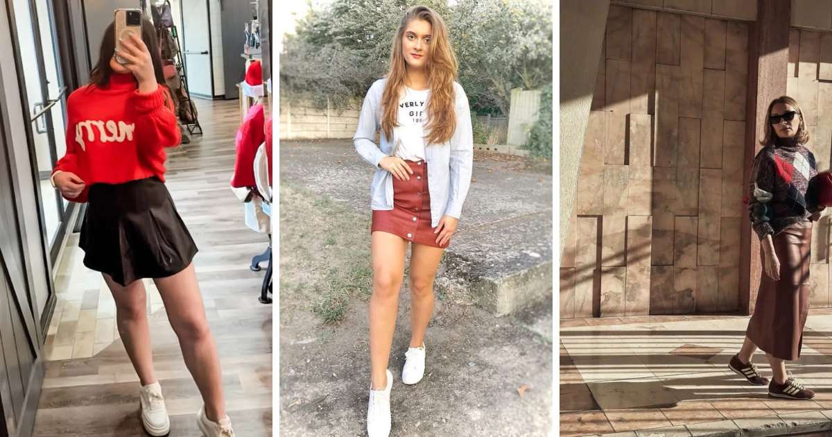 Leather Skirt and Sneakers Outfits