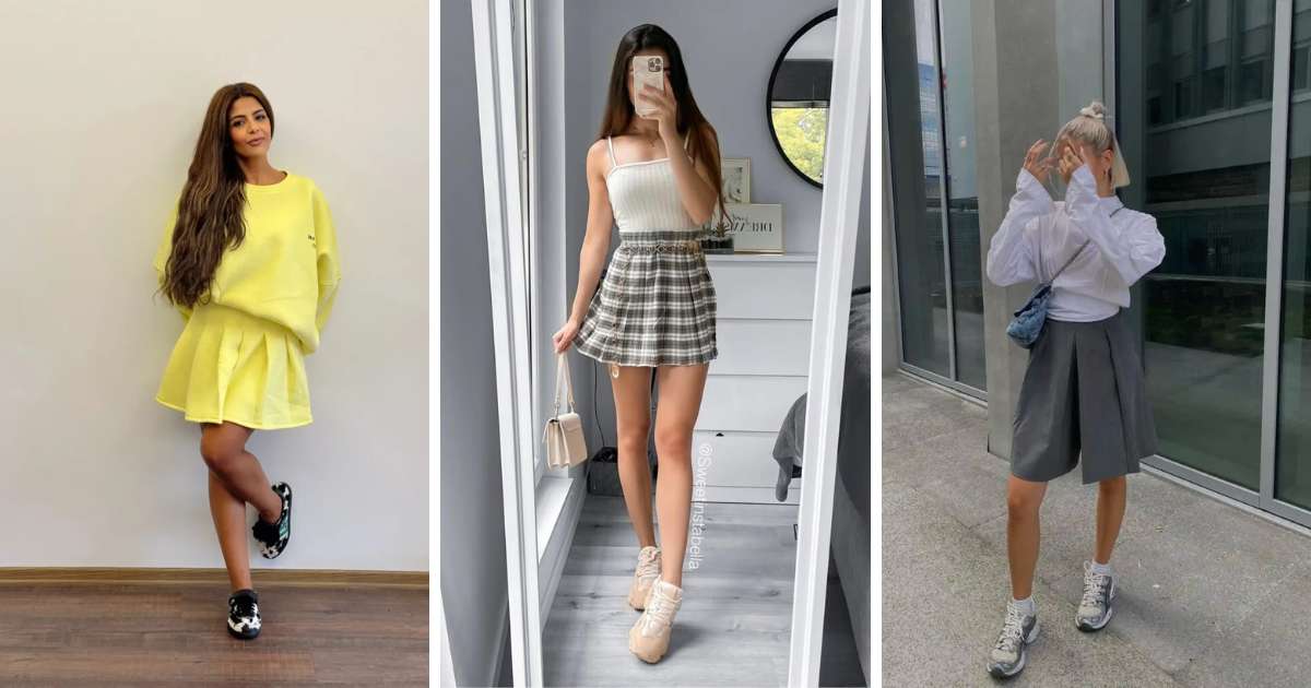 Pleated Skirt Outfits with Sneakers