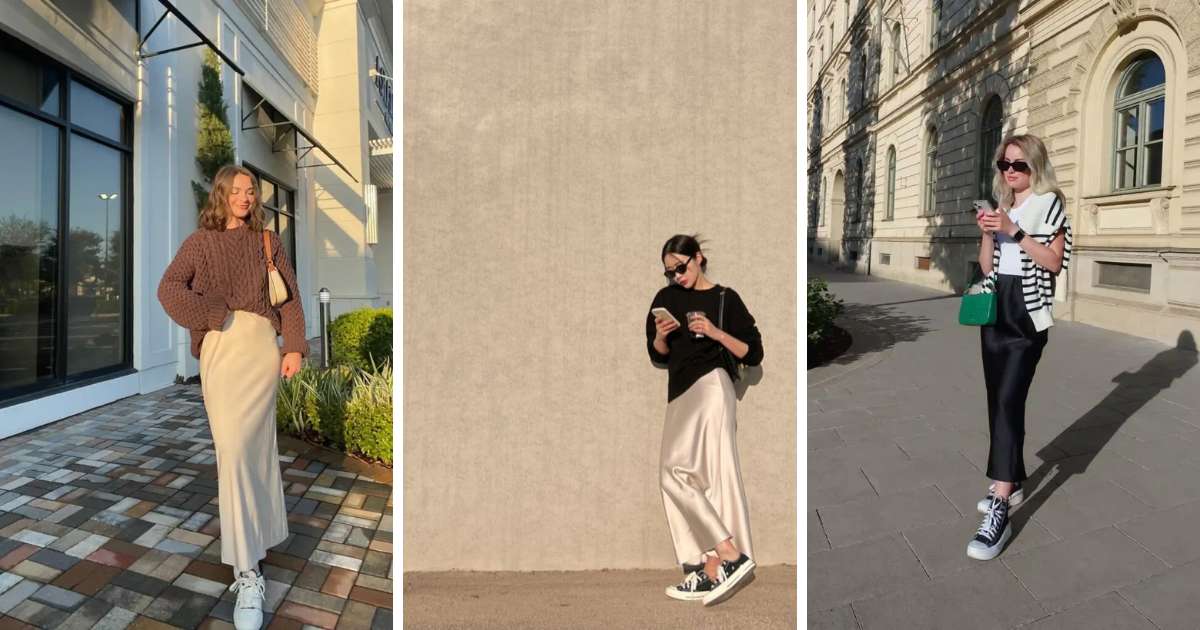 Silk Skirt and Sneakers Looks