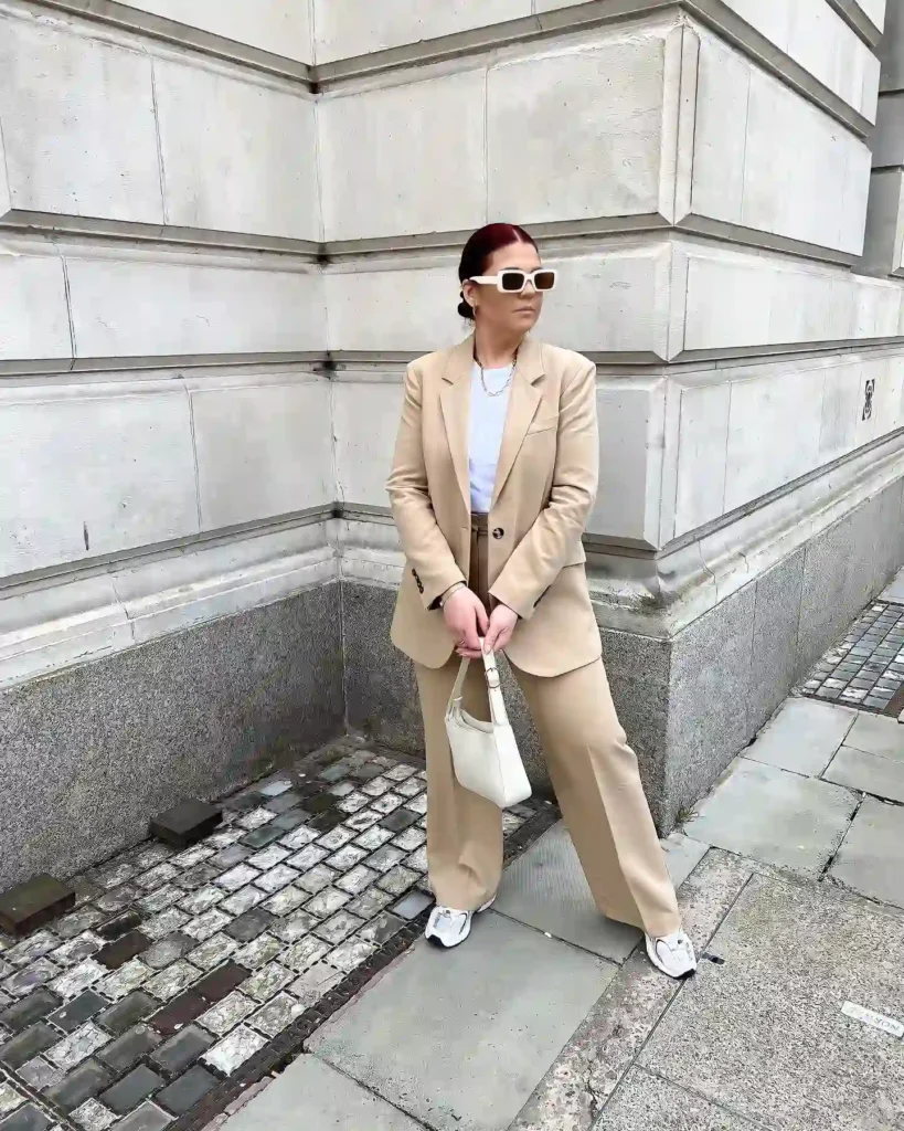 Beige Suit with New Balance 530