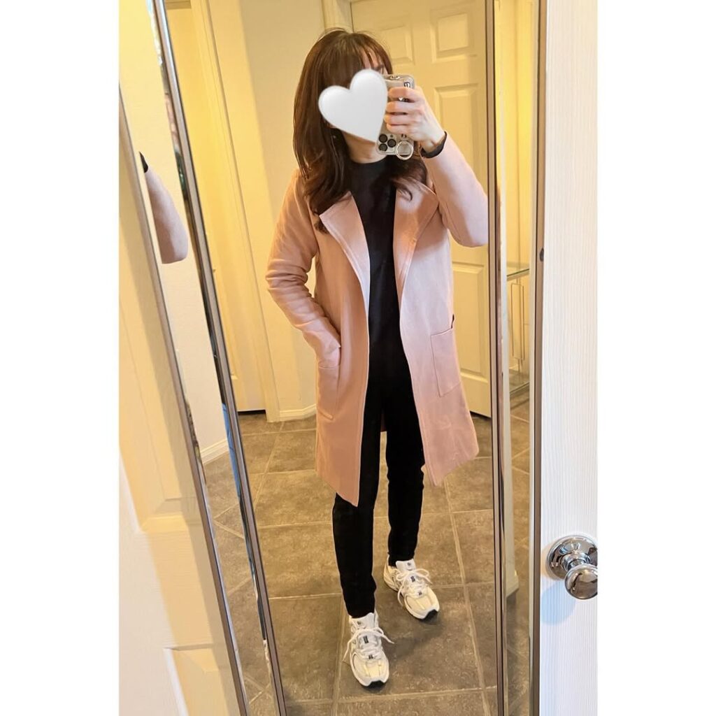 Pink Coat with Black Outfit and New Balance 530