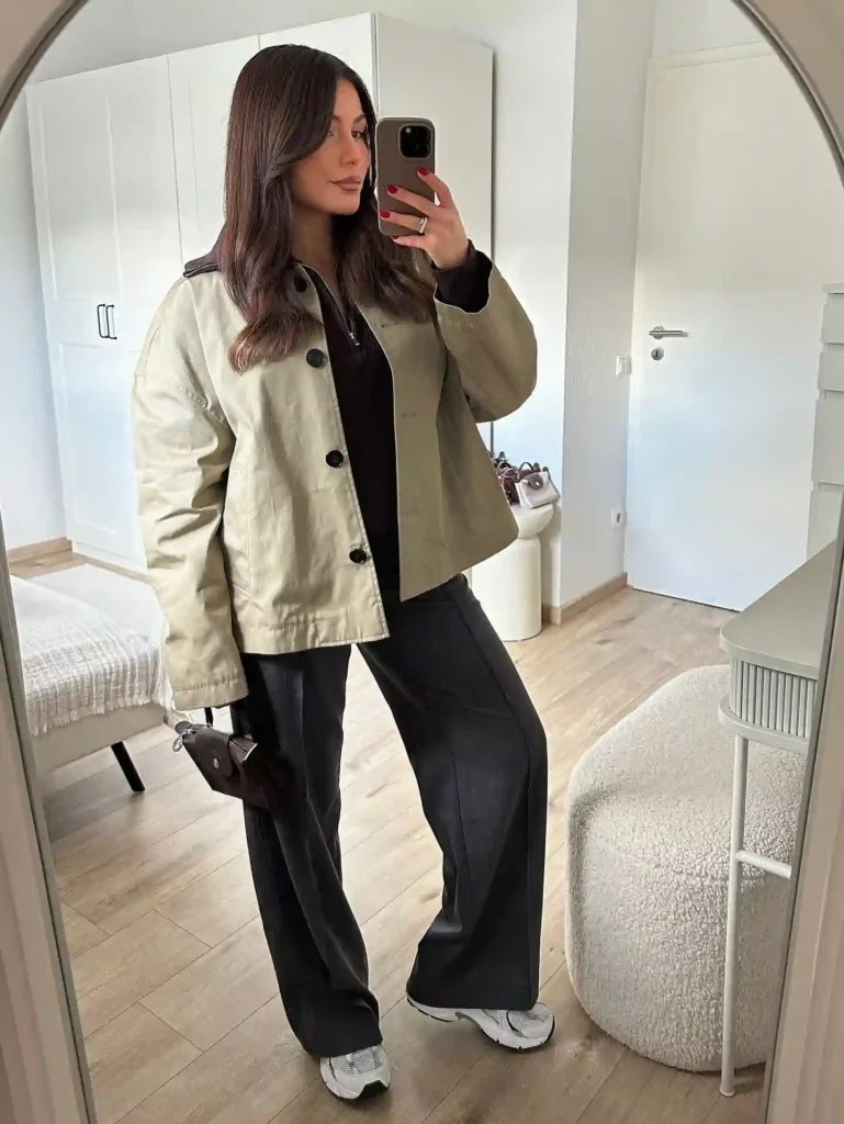 Casual Jacket with Wide Pants and New Balance 530