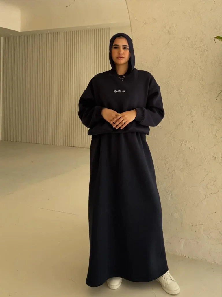 Black Hoodie with Long Pencil Skirt and Sneakers Outfit