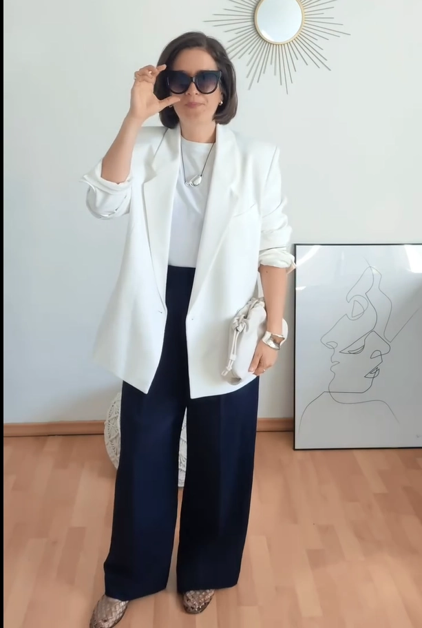 Tailored Blazer Look with Neutral Jelly Flats