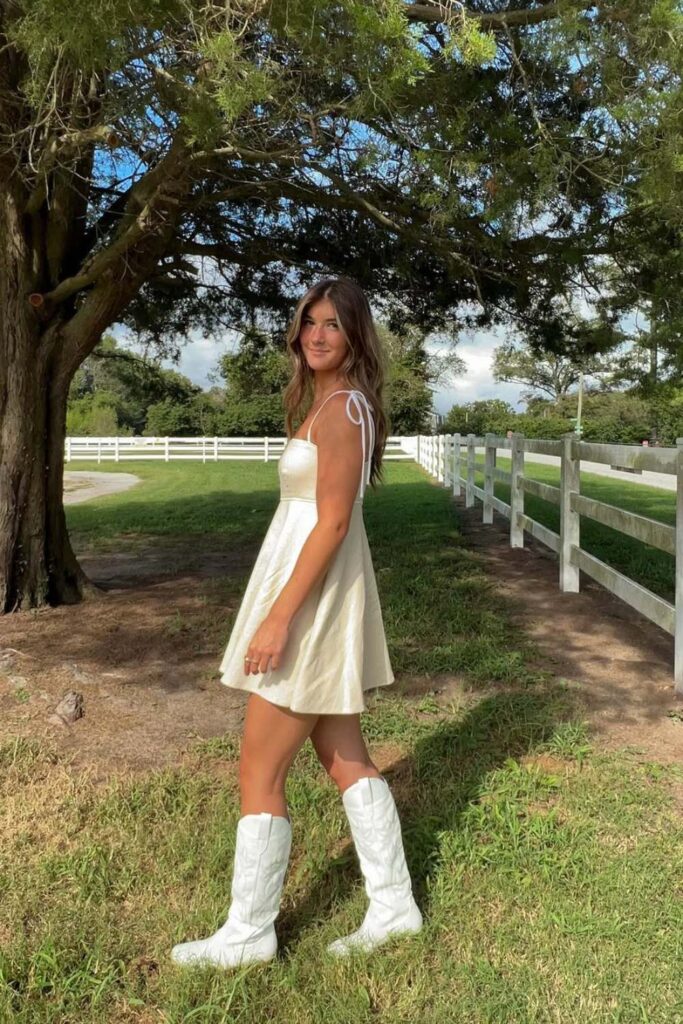 White Sundress & Neutral Boots Look