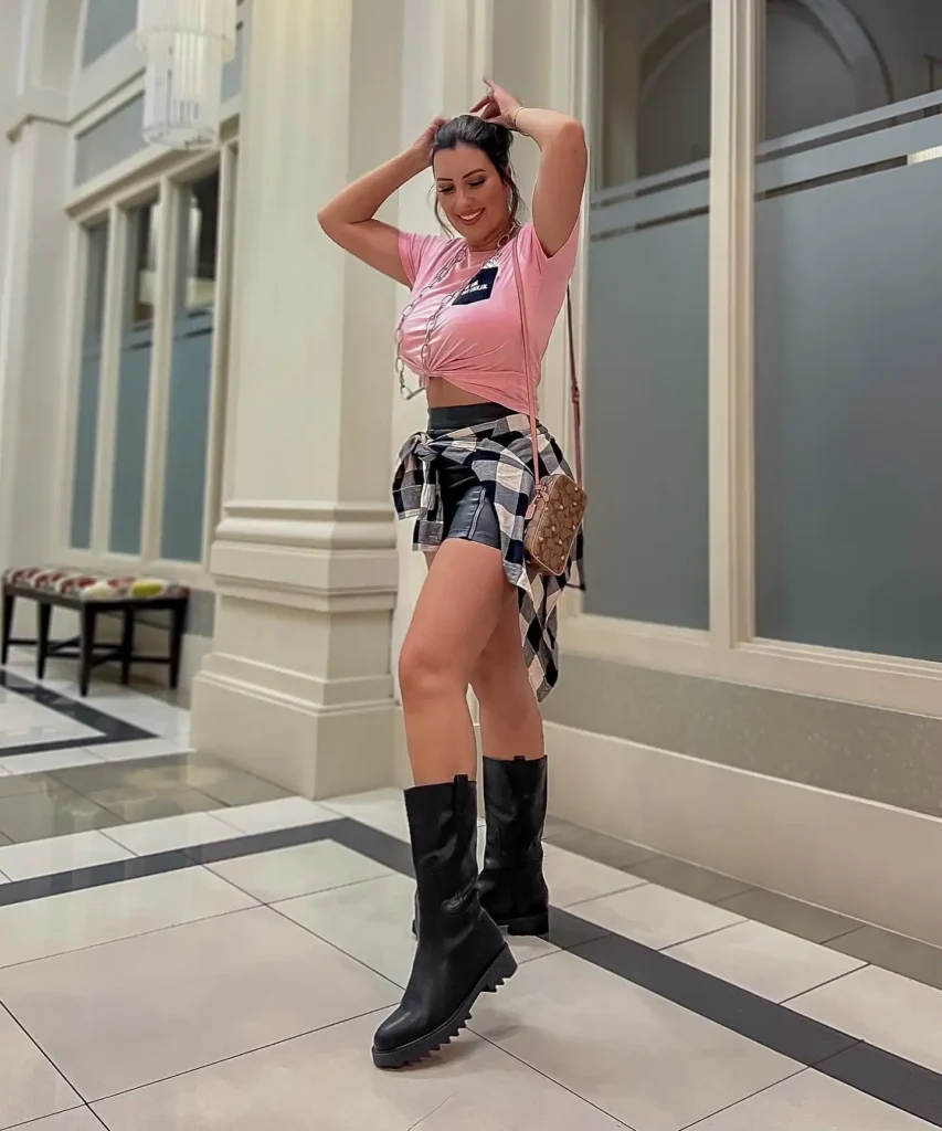 Playful Pink Top with Combat Boots Summer Outfit