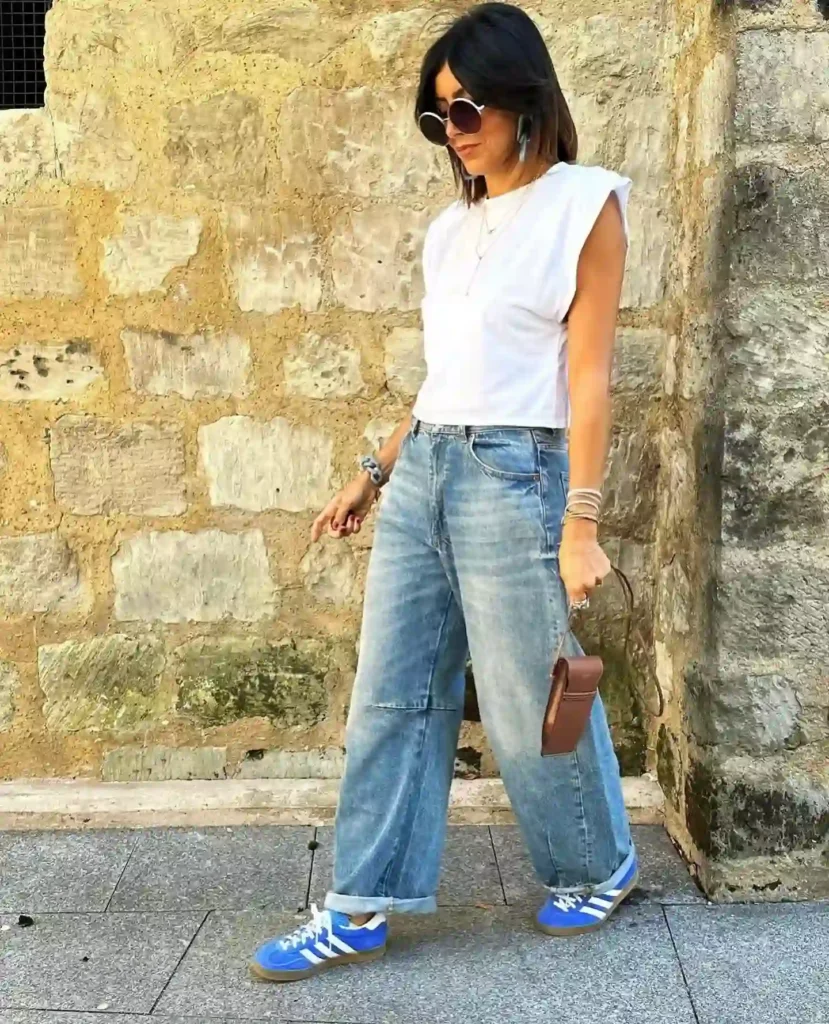 White Sleeveless Top with Wide Jeans Summer Office Outfit