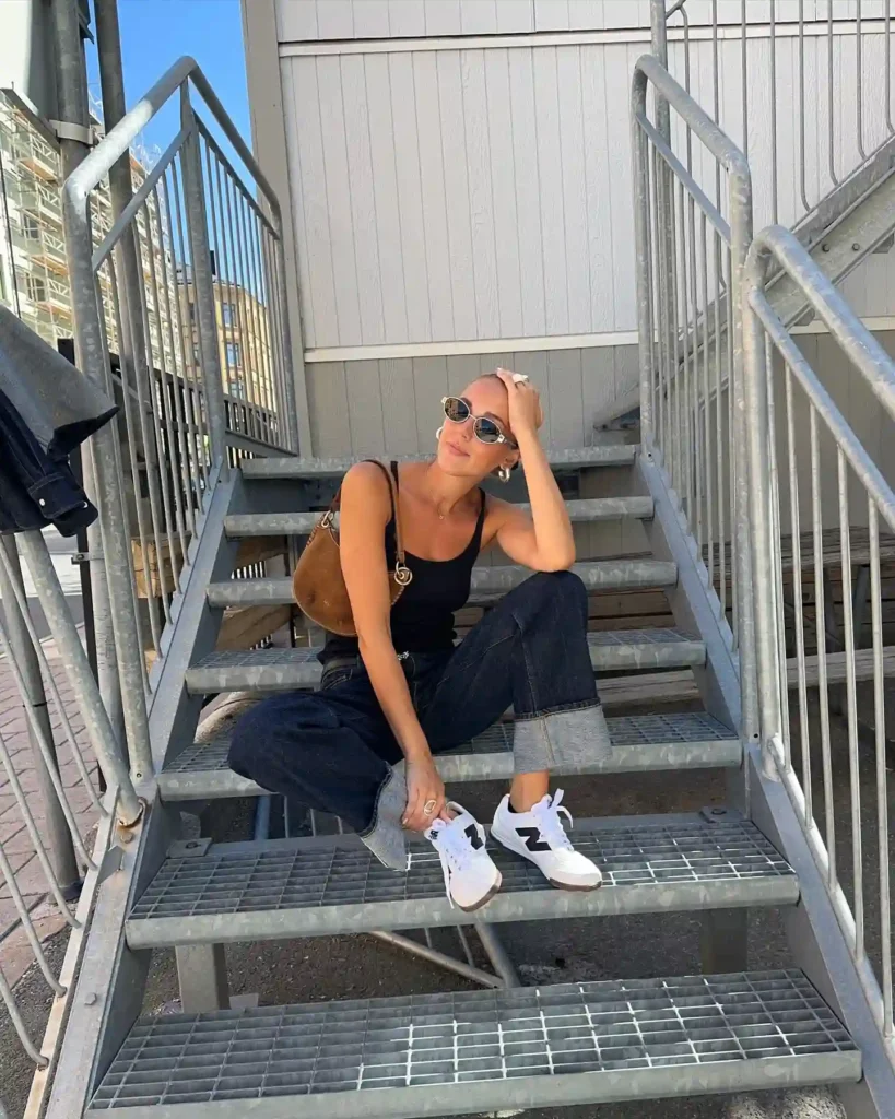 Casual Denim Style with Classic New Balance Sneakers