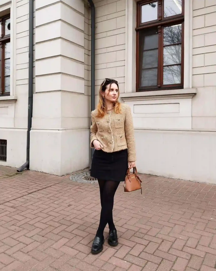 Parisian-Inspired Look with Tweed Jacket and Loafers