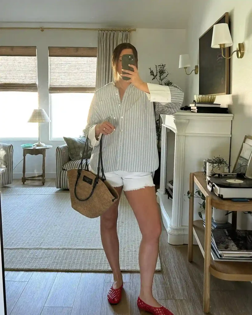 Relaxed Shirt and Shorts with Red Jelly Flats