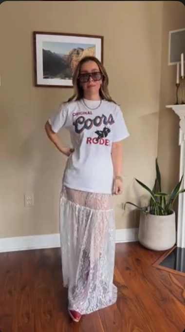Lace Maxi Skirt with Graphic Tee and Summer Boots