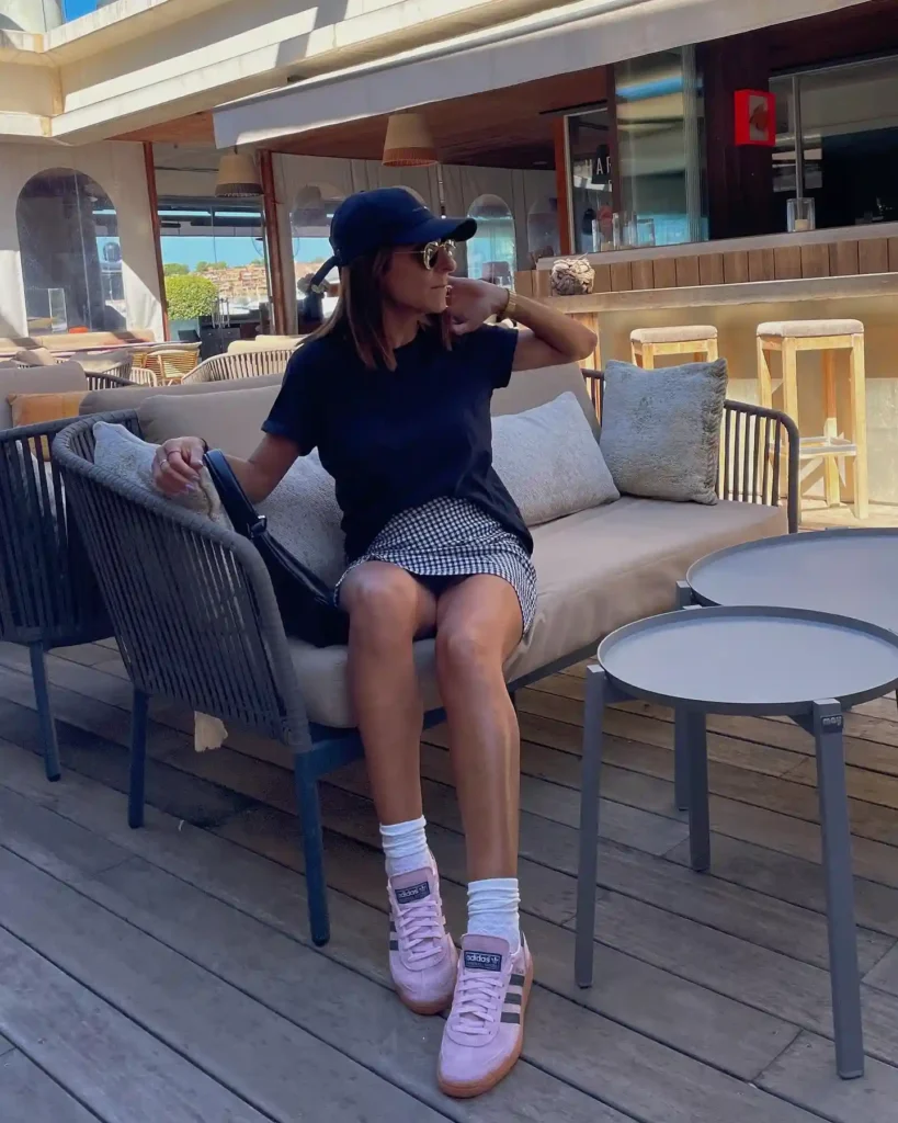 Black Tee with Mini Skirt and Pink Adidas Handball Spezial