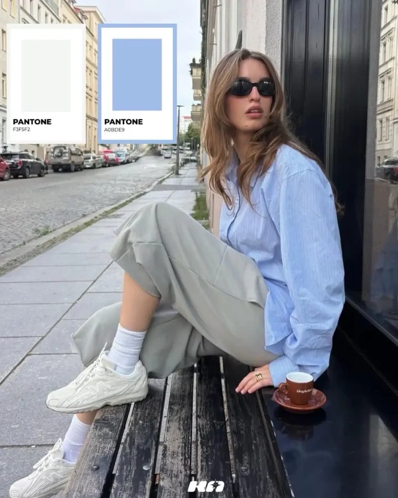 Blue Shirt with Relaxed Trousers and New Balance 204L