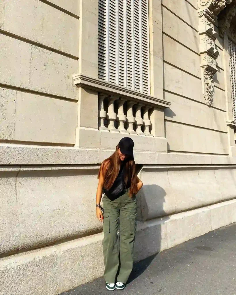Black Tank with Olive Cargo Pants Summer Office Outfit