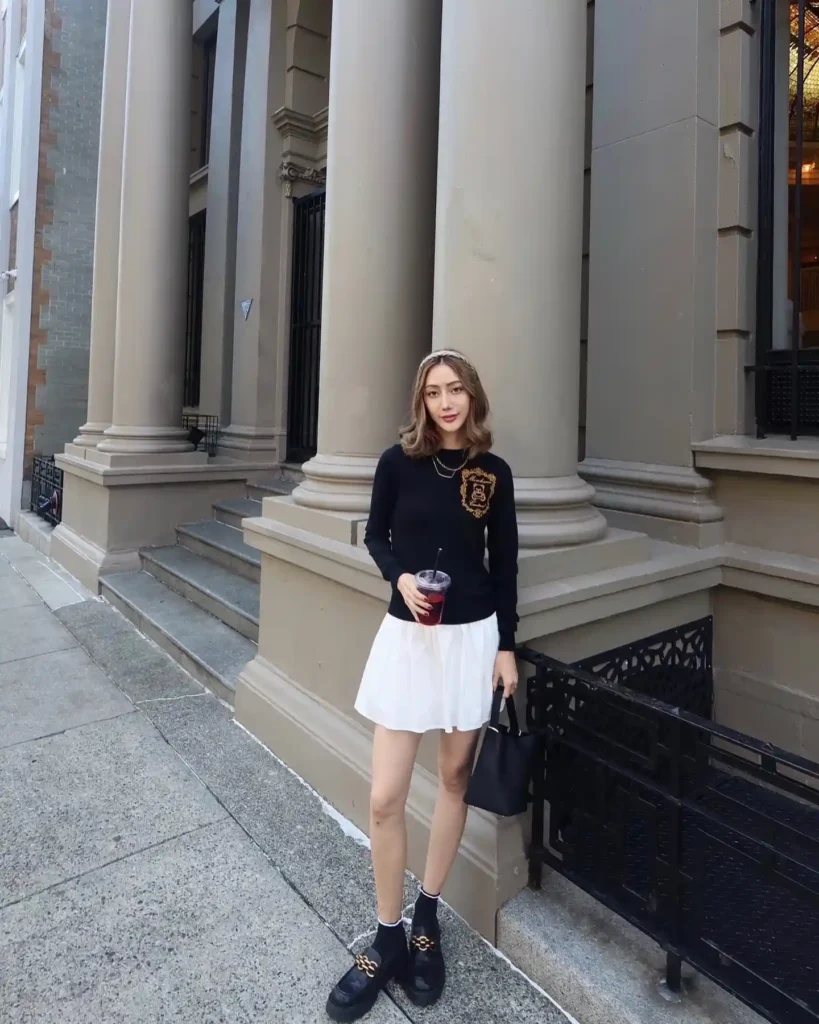 Classic Contrast with Mini Skirt and Statement Loafers