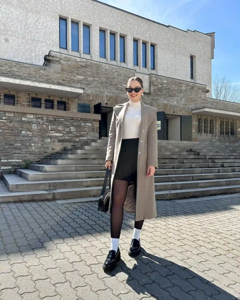 Modern Layering with Coat and Loafers