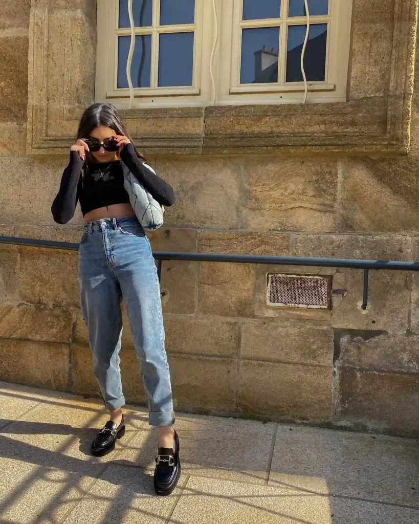 Casual Edge with Cropped Top, Jeans, and Loafers