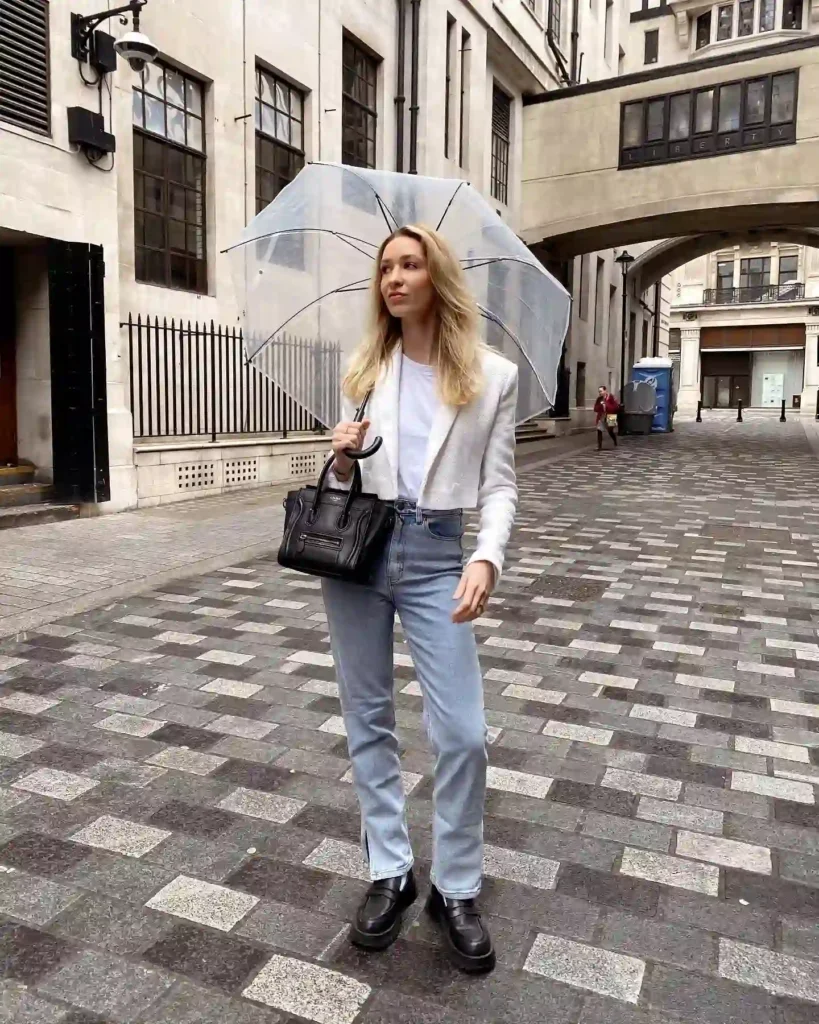 Effortless Street Style with Blazer, Jeans, and Loafers